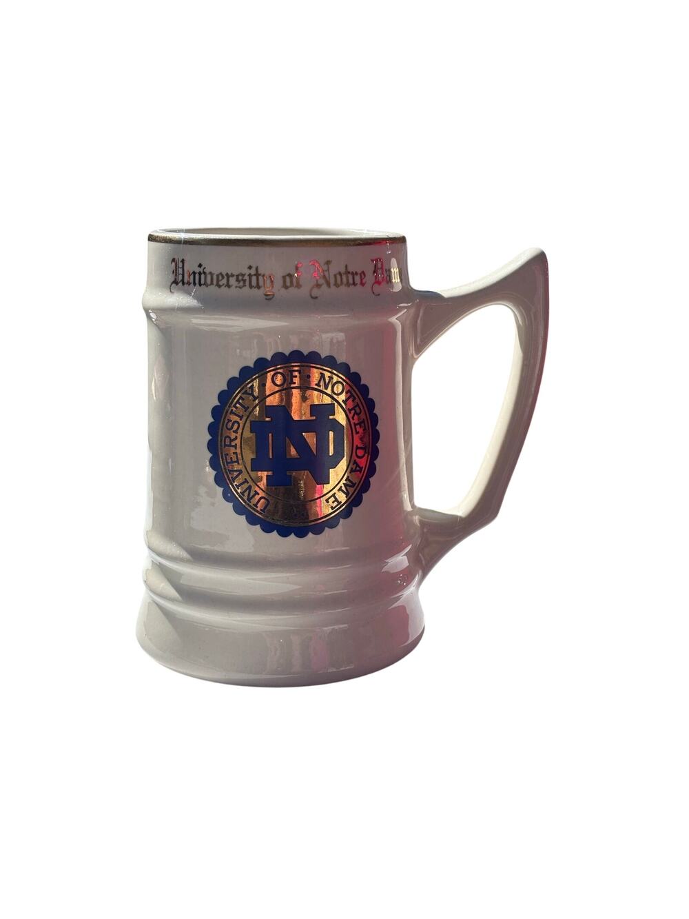University of Notre Dame Vintage Large Stein Mug Logo Blue & Gold Collegiate